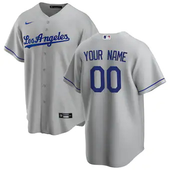 mens nike gray los angeles dodgers road replica custom jers